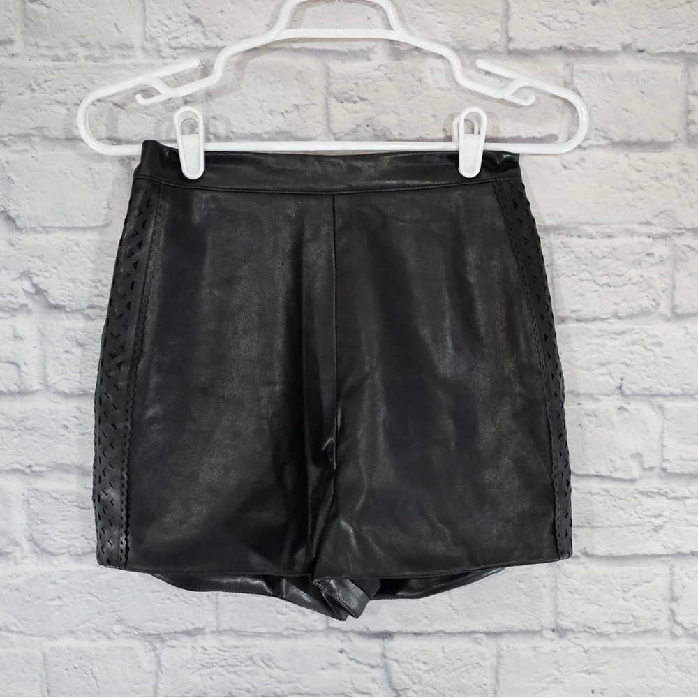 BEBE vintage black leather shorts